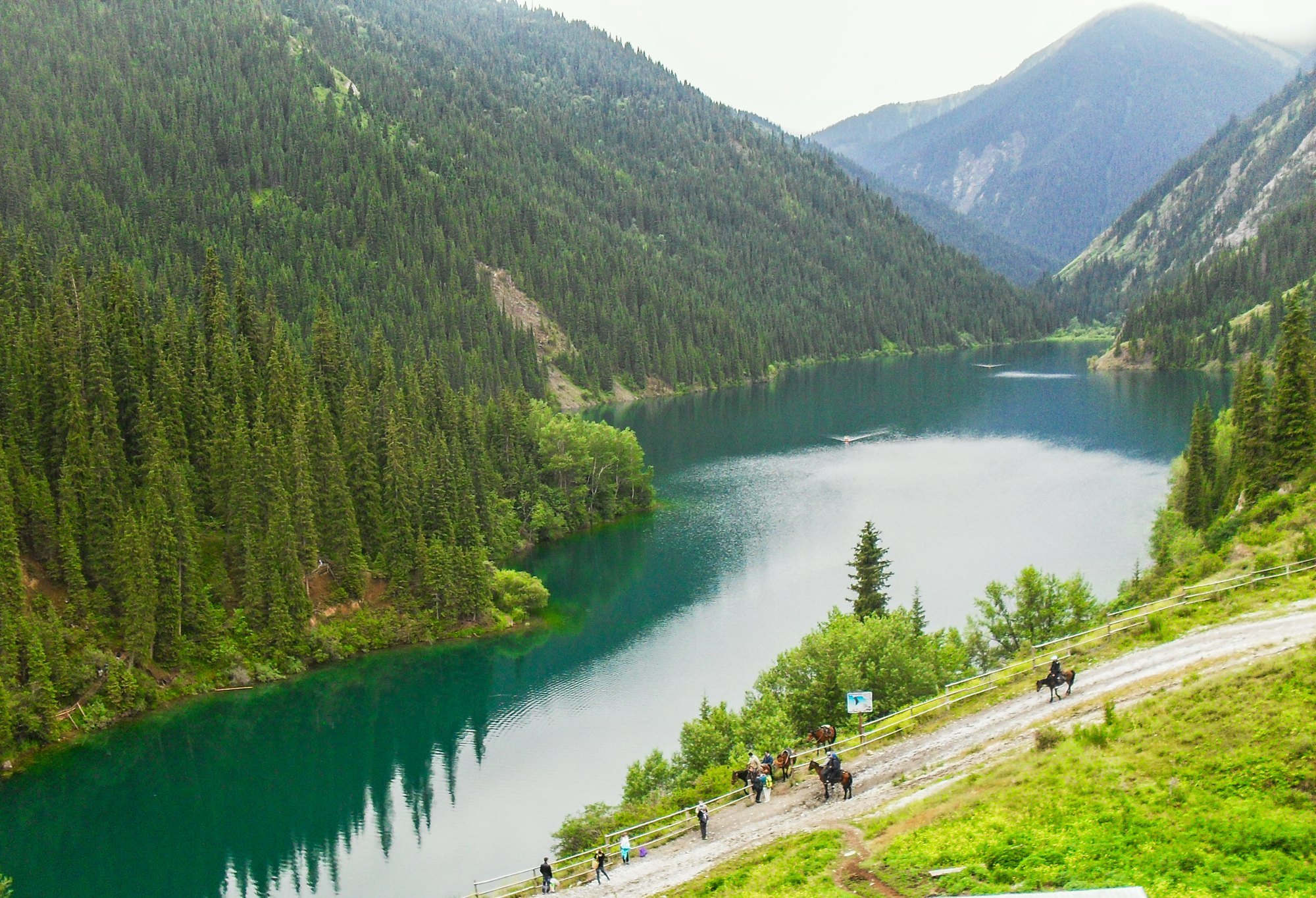 Mountain lake surrounded by the peaks of Kazakhstan